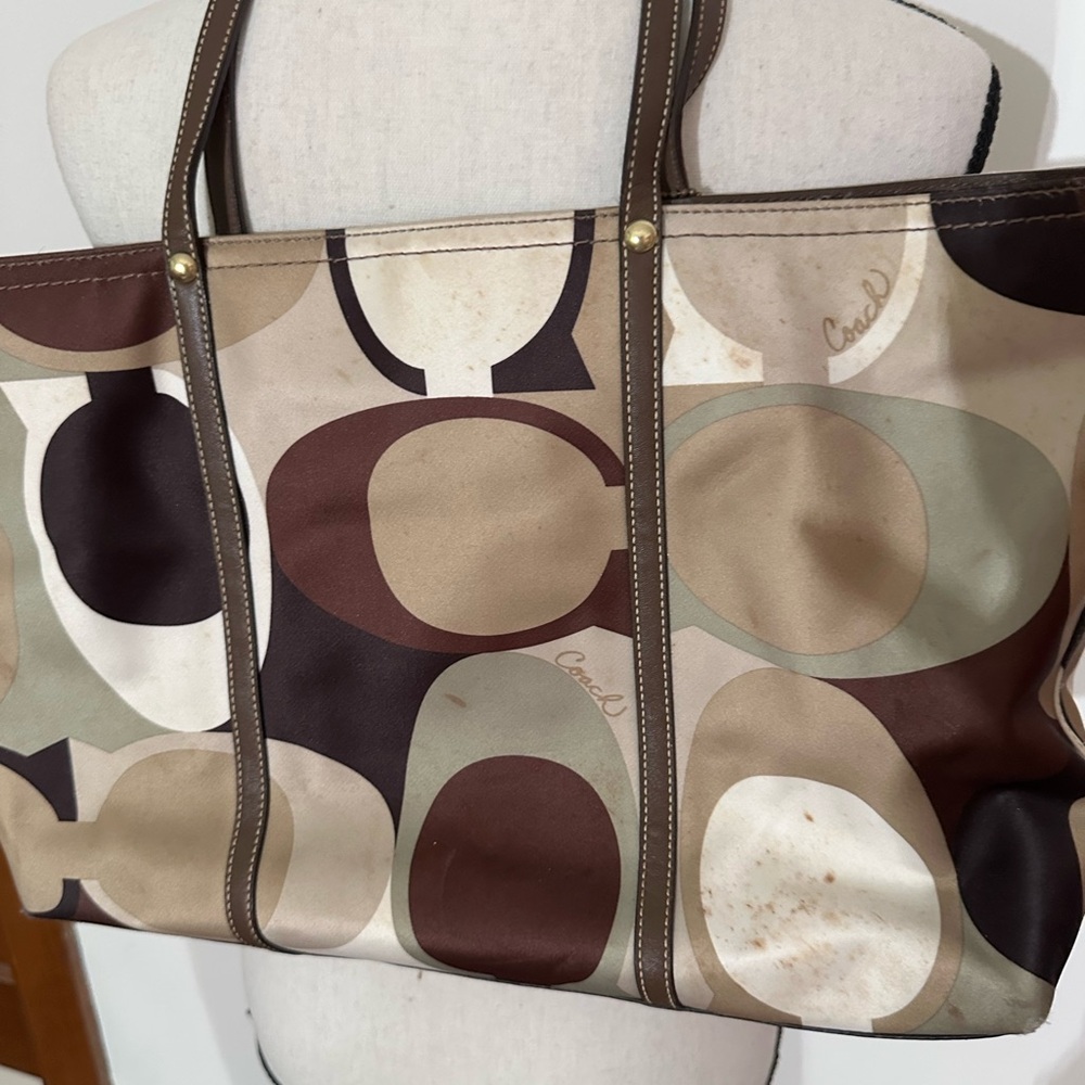 Coach Brown and Cream Geometric Tote Bag - Picture 6 of 11